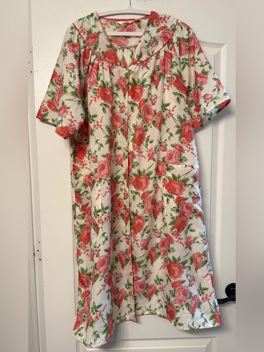 Vintage Check Me First Floral House Dress Size M Pink Rose Granny Chic Pristine